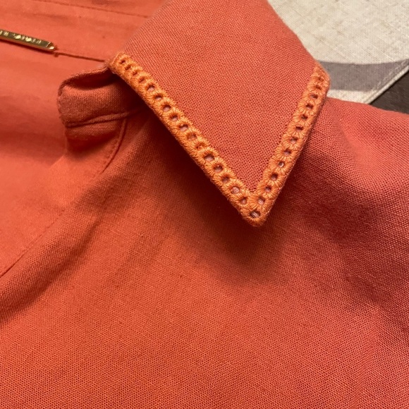 NWOT Elie Tahari Linen Blend Johnny Collar
Eyelet Trim Dress Sunrise Orange Sz M - Picture 11 of 11